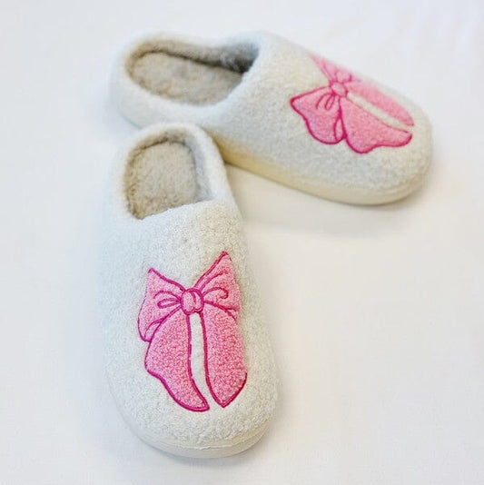 Pink Lounge Bow Cozy Slippers slippers Poet Street Boutique Pink S/M 
