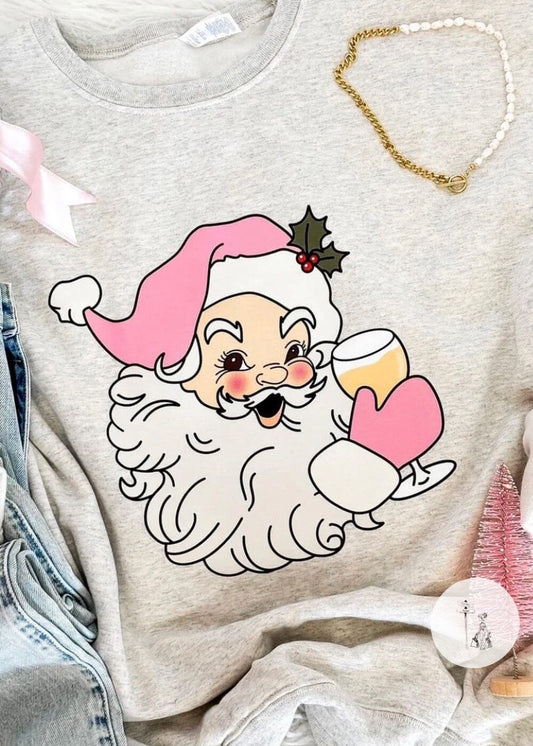 Pink Santa Celebrating Print Sweatshirt graphic sweatshirt Poet Street Boutique 