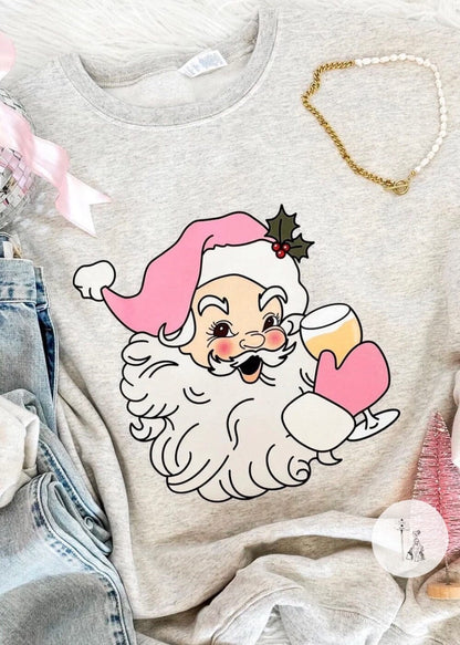 Pink Santa Celebrating Print Sweatshirt graphic sweatshirt Poet Street Boutique Small 