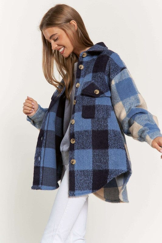 Plaid Chest Pocket Detail Shacket Davi & Dani Blue Multi S 