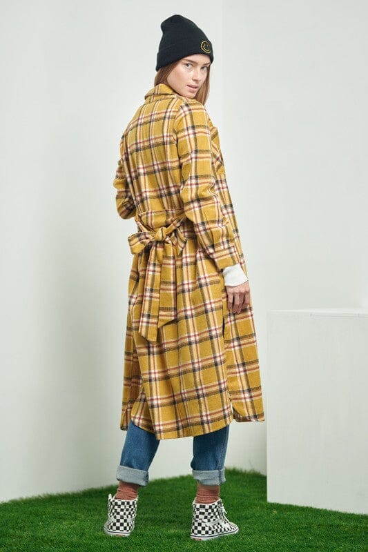 PLAID PRINT COLLAR LONG SHIRT DRESS Jade By Jane 