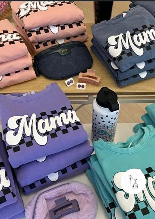 **PRE-ORDER** Checkered Mama Puff Print Sweatshirt Ships 1/24/24 graphic sweatshirt Poet Street Boutique 