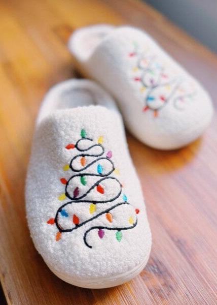 Precious Lit Coziest Slippers Christmas slippers Poet Street Boutique White S/M 