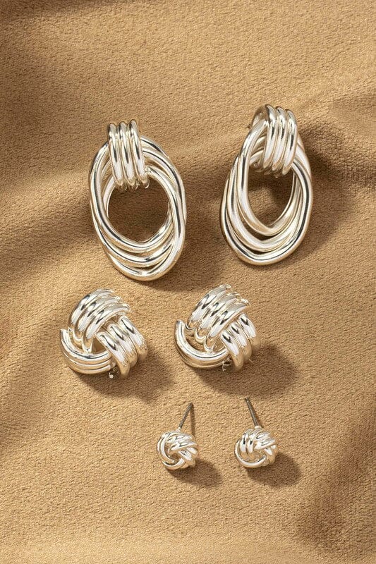 Premium Trio Metal Knot and Hoop Earrings LA3accessories SILVER one size 