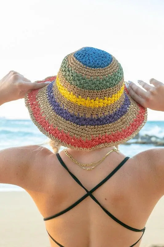 Rainbow Woven Straw Bucket Hat straw rainbow bucket hat Poet Street Boutique Khaki OneSize