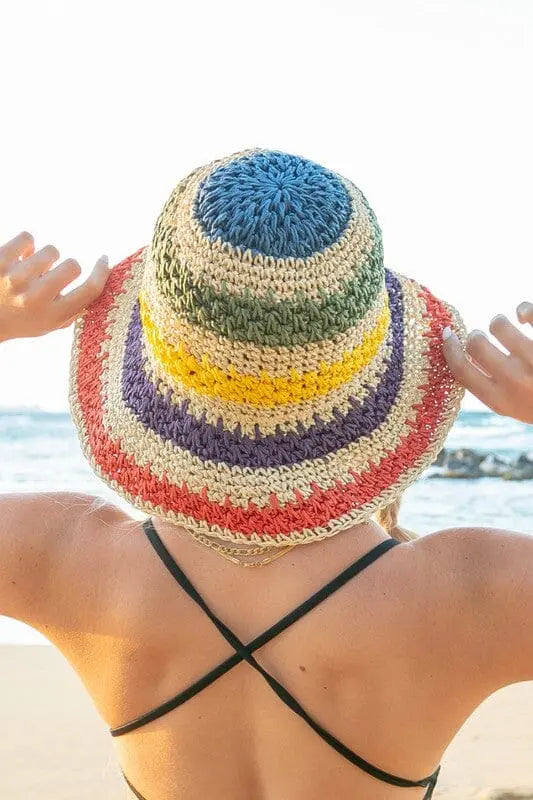 Rainbow Woven Straw Bucket Hat straw rainbow bucket hat Poet Street Boutique Straw OneSize