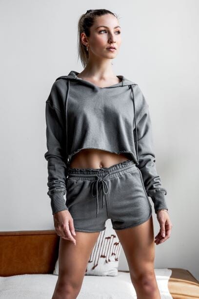 Raw Edges Cropped Hoodie and Short Set hoodie and short set Hope Horizon GREY Small 