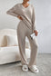 Ribbed Knit V Neck Slouchy Two-piece Outfit SHEWIN INC. Khaki SW625308-P16 S 