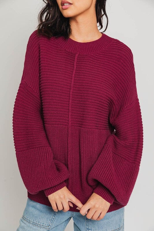 Rocky Road Ribbed Knit Sweater ribbed sweater LE LIS WINE XS 