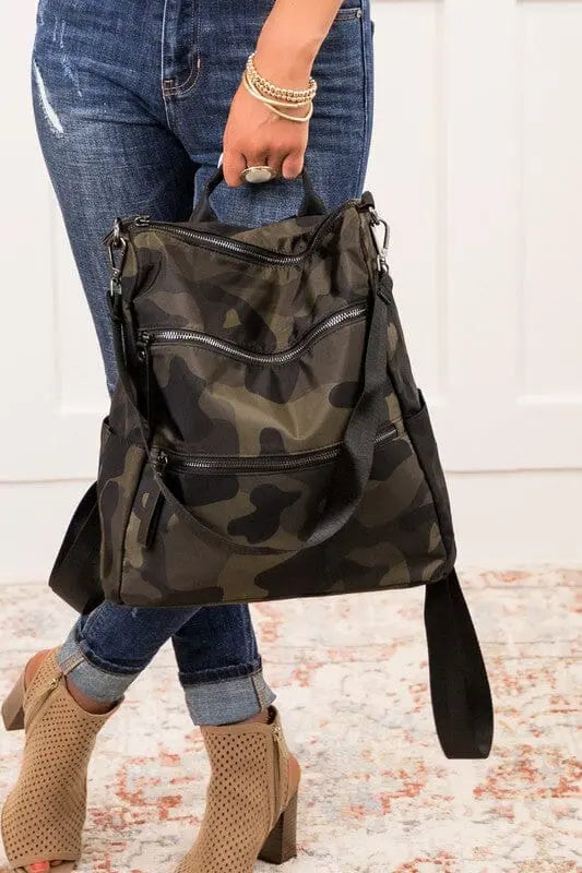 Rory Convertible Backpack Shoulder Handbag Dani & Em Green Camo 1
