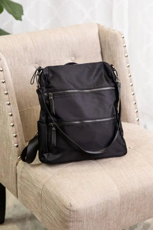 Rory Convertible Backpack Shoulder Handbag Dani & Em Solid Black/Black Zippers 1