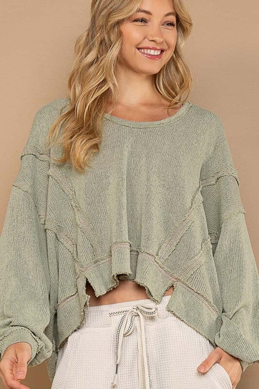 Round Neck Balloon Sleeve Hooded Knit Top POL 