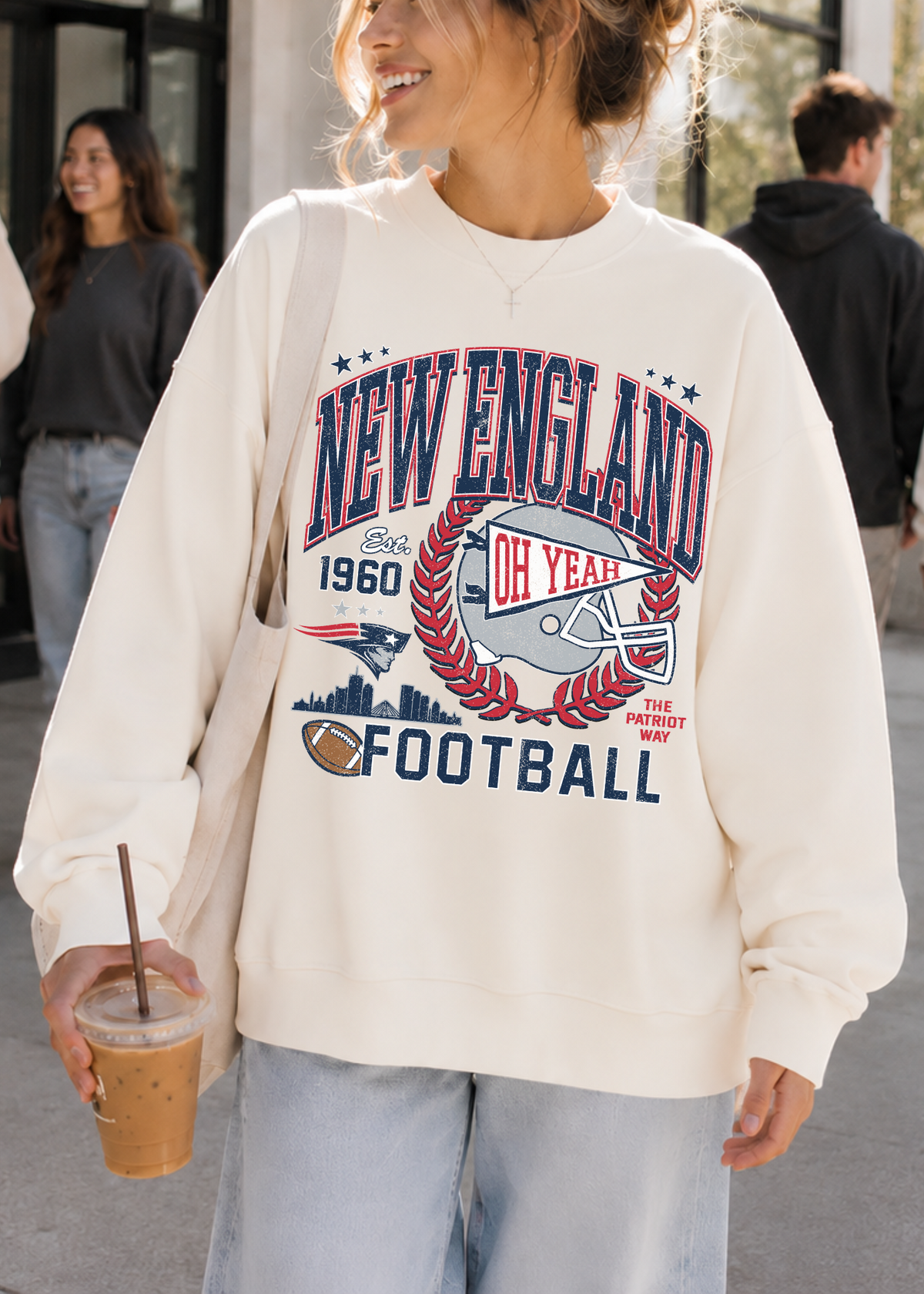 New England Football Sweatshirt | Vintage Navy & Red Game Day Crewneck