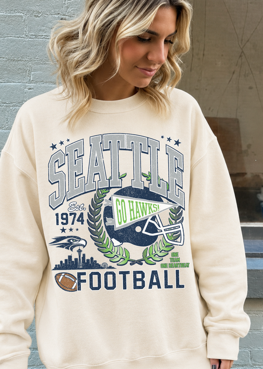 Seattle Football Vintage Graphic Crewneck Sweatshirt | Retro Game Day Sweatshirt