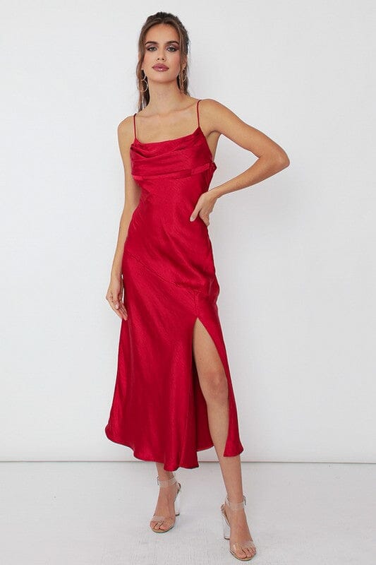 Satin Holiday Midi Dress satin dress One and Only Collective Inc WINE S 