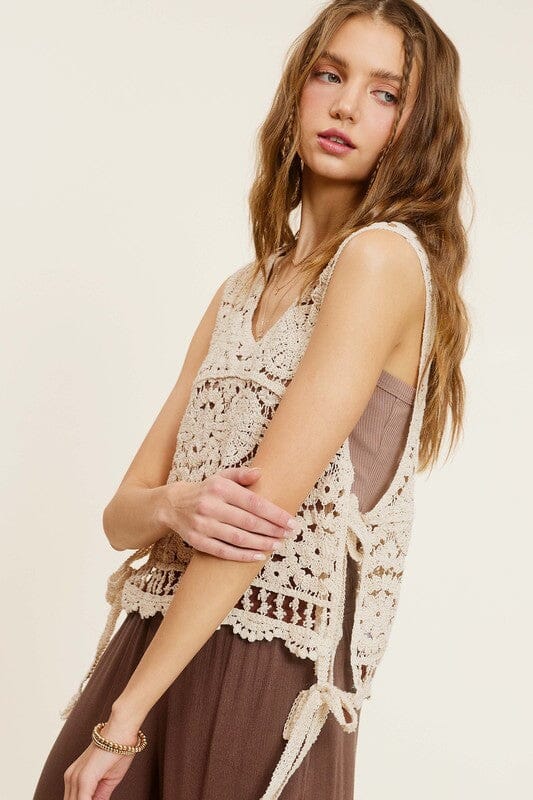 Self Side Tie Detailed Crochet Vest Top La Miel 