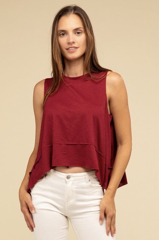 Shark Bite Side Slit Short Sleeveless Top ZENANA 