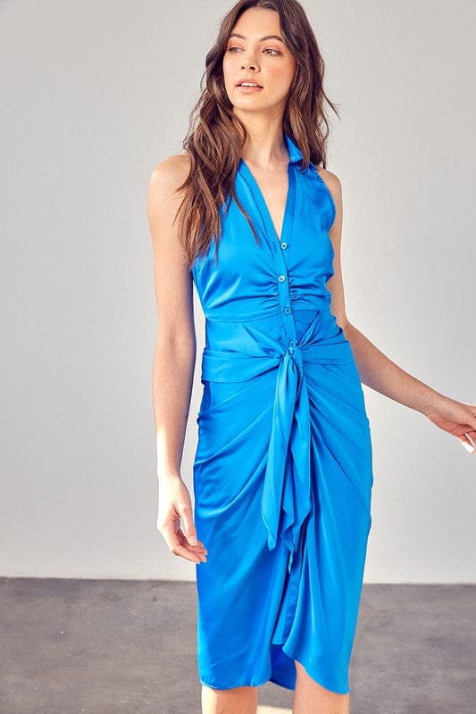 Sleeveless Collar Front Tie Dress Do + Be Collection MALDIVE BLUE S 