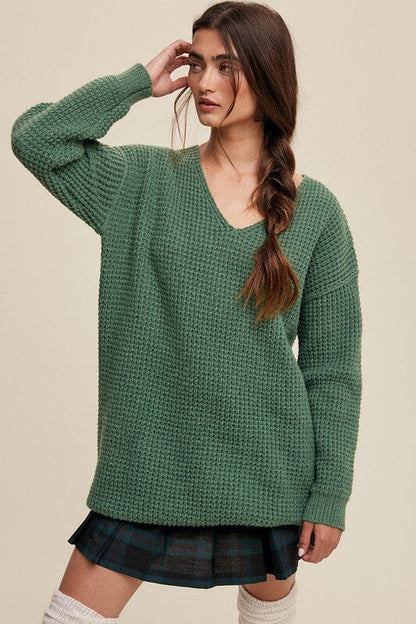Slouchy V-neck Ribbed Knit Sweater Listicle 