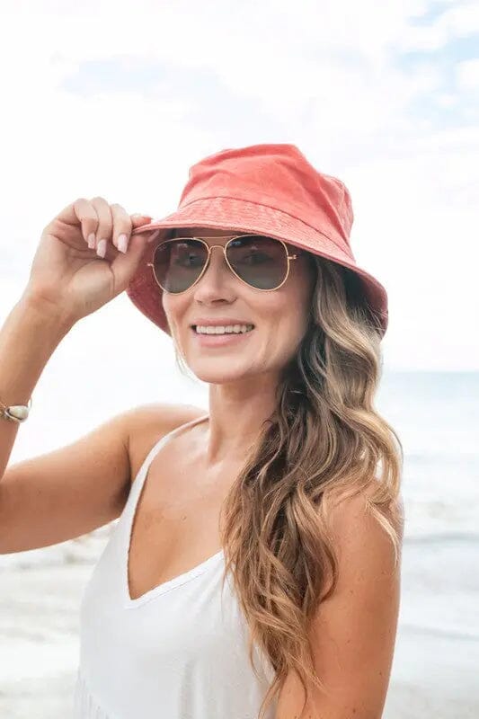 Solid Distressed Bucket Hat Aili's Corner Orange OneSize