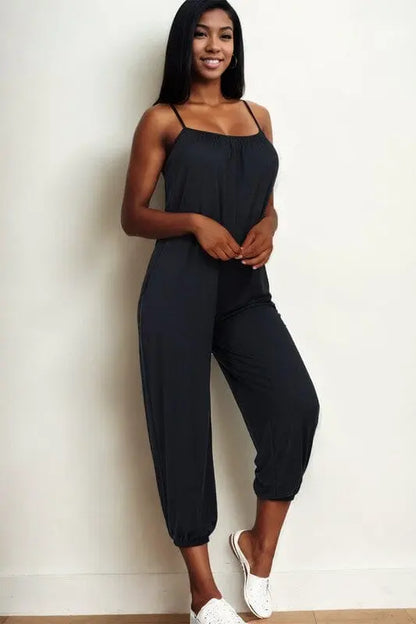 Spaghetti Strap Jogger Style Jumpsuit jogger style jumpsuit Capella Black S 