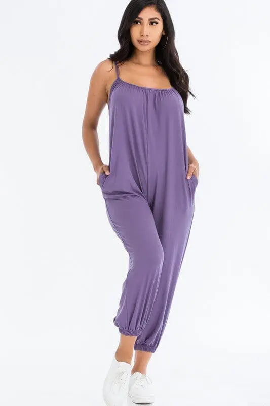 Spaghetti Strap Jogger Style Jumpsuit jogger style jumpsuit Capella Grape S 