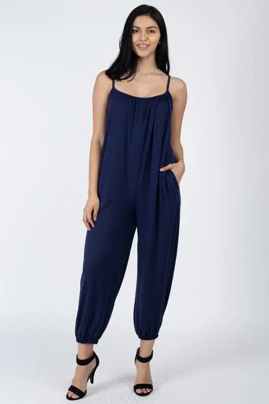 Spaghetti Strap Jogger Style Jumpsuit jogger style jumpsuit Capella Navy S 