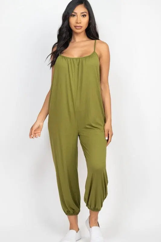 Spaghetti Strap Jogger Style Jumpsuit jogger style jumpsuit Capella OLIVE BRANCH S 