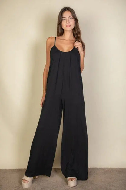 Spaghetti Strap Wide Leg Jumpsuit spaghetti strap wide leg jumpsuit Capella Black S 