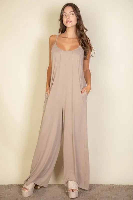 Spaghetti Strap Wide Leg Jumpsuit spaghetti strap wide leg jumpsuit Capella Taupe S 