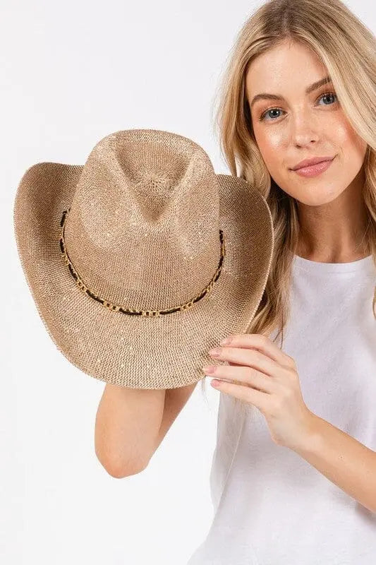 Sparkle Sequins Knit Metal Band Fashion Cowboy Hat Artini Accessories 