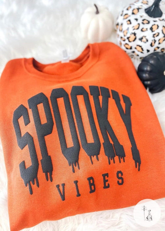 Spooky Vibes Puff Print Sweatshirt graphic sweatshirt Poet Street Boutique XL Black on Orange 