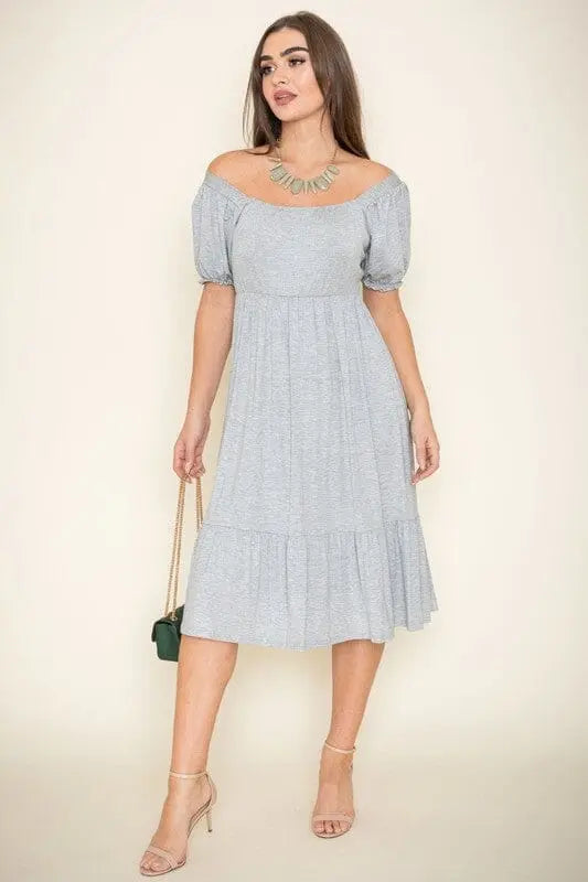 Square Neck Puff Sleeve Boho Dress EG fashion Grey S 