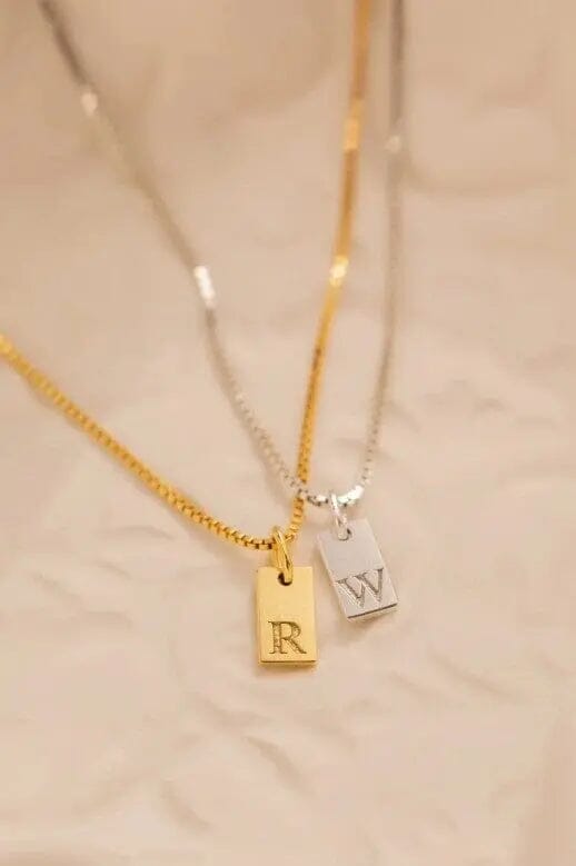 Stamped Initial Necklace initial stamped necklace Poet Street Boutique Gold B 1 
