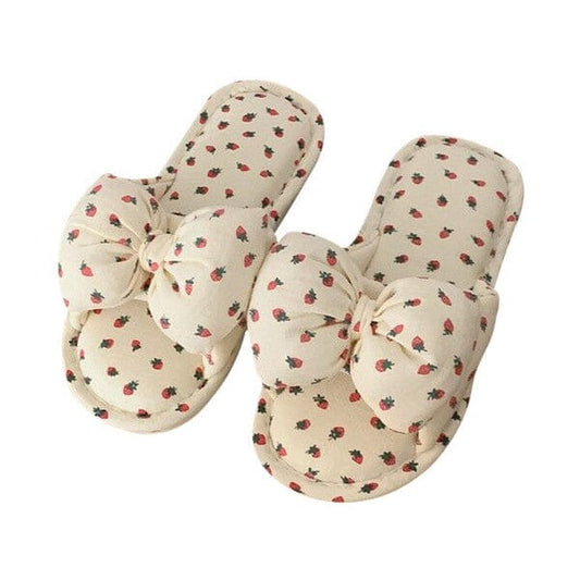 Strawberry Print Bow Slippers slippers Miss Sparkling 