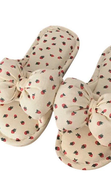 Strawberry Print Bow Slippers slippers Miss Sparkling Cream 36/37 