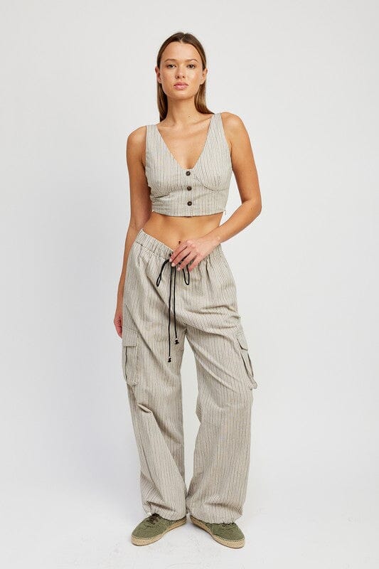 STRIPED CARGO PANTS WITH WAIST DRAWSTRING Emory Park 