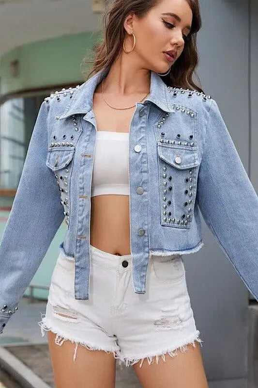 Studded Denim Jacket Miss Sparkling Blue S