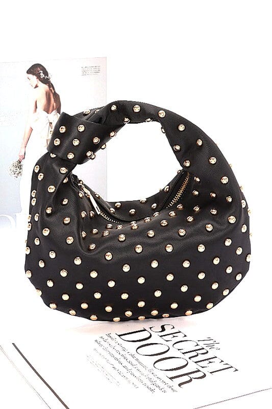 Studded Top Knotted Handle Soft Clutch Artini Accessories BLACK/GOLD O/S 