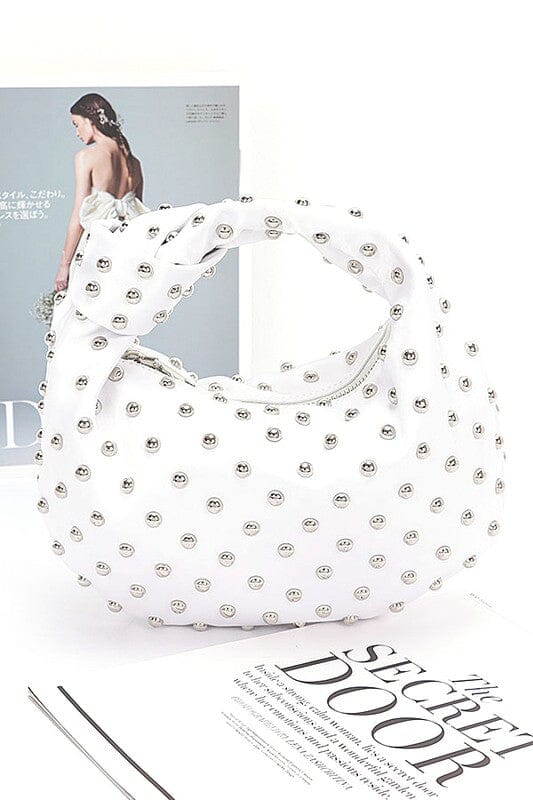 Studded Top Knotted Handle Soft Clutch Artini Accessories WHITE/SILVER O/S 