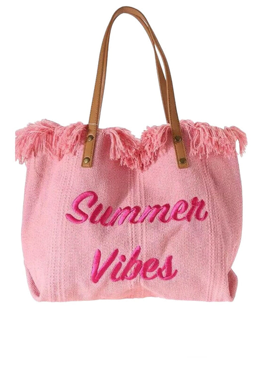 Summer Vibes Tote Handbag canvas tote Poet Street Boutique Pink 1 