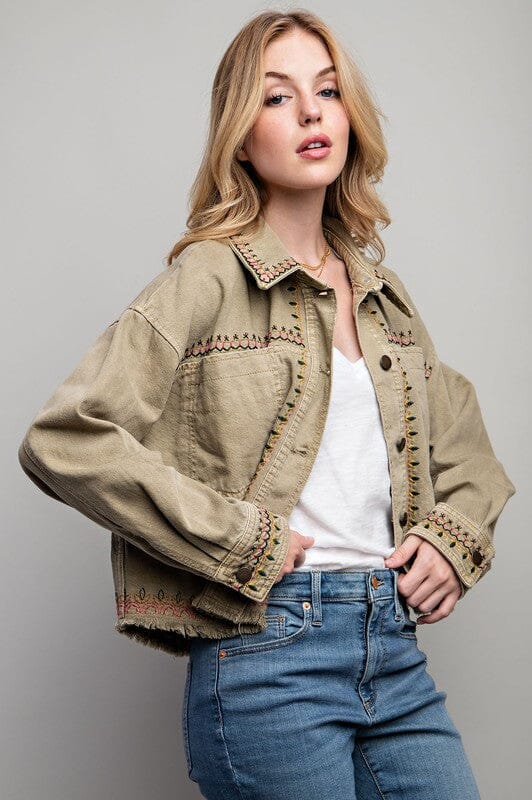 Sweet Generis Embroidered Wash Cotton Jacket denim cotton jacket Sweet Generis Khaki S 