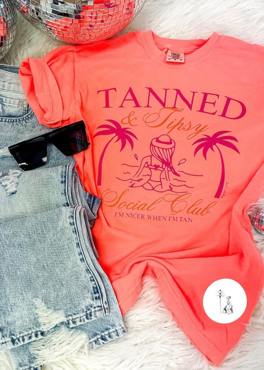 Tanned & Tipsy Graphic Tee graphic tee Poet Street Boutique coral Small 