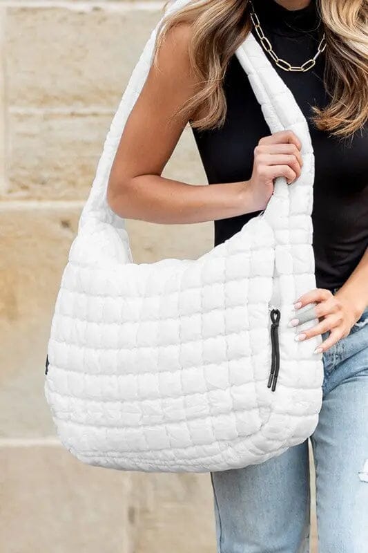 Taylor Quilted Puffer Tote FP inspired puffer bag Poet Street Boutique White OneSize 