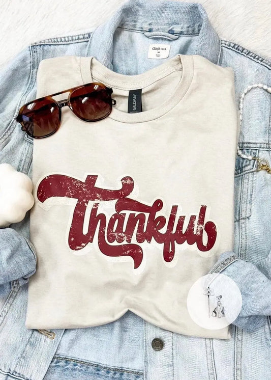 Thankful Cursive Graphic Tee graphic tee Poet Street Boutique Cream Small