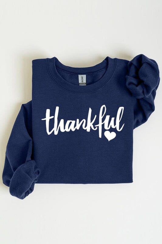 Thankful Heart Graphic Fleece Sweatshirt Thankful cursive sweatshirt Poet Street Boutique NAVY S 