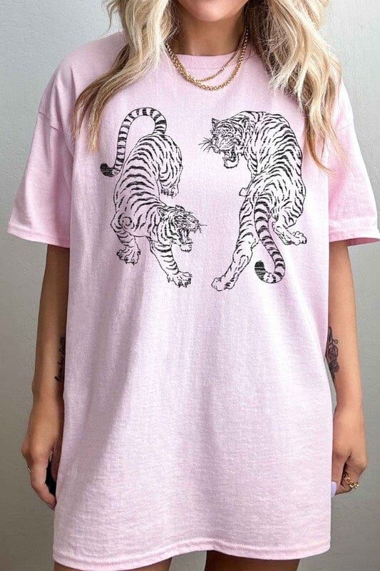 Tiger Oversized Graphic Tee graphic tee Poet Street Boutique PINK S/M 