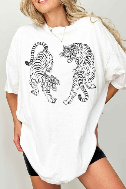 Tiger Oversized Graphic Tee graphic tee Poet Street Boutique WHITE S/M 