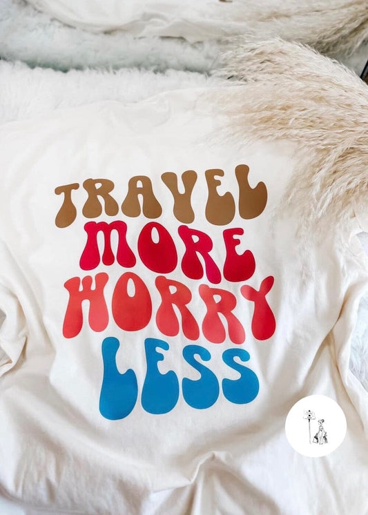 Travel More More Worry Less Graphic Tee graphic tee Poet Street Boutique white Small 