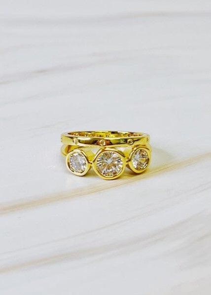 Trio Bezel Stone Ring Set Of 2 Stacking rings Poet Street Boutique 